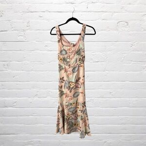 Lulu's // Island Sun Blush Pink Tropical Print Tie-Back Midi Dress